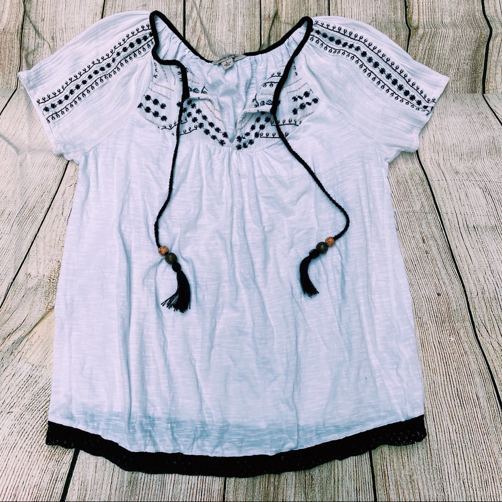 Lucky brand embroidered tassel blouse